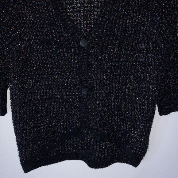 Takeout Open Knit Cardigan-Medium-Button Front-Rainbow Metallic Thread-Cozy - Picture 3 of 10